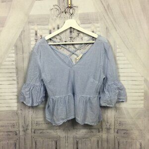 Hippie Laundry Blue and White Stripe Ruffle Top M